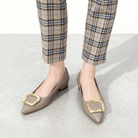 2022AW: Flat shoes with pointed toe buckle (4785) Greige S