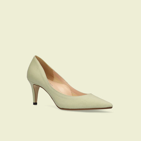 50%OFF：iCoN COLORS：ポインテッドトゥ リネン パンプス（C76535）SグリーンL/mamian（マミアン）