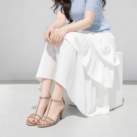 15% OFF: 2024SS: T-strap simple sandals (724) beige