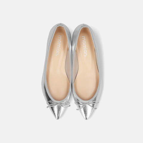 10% OFF: 2024SSBI: Pointed Toe Flat Ballet Shoes (1333) Silver