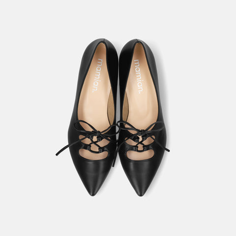 予約：レースアップ フラットシューズ（m17068）ブラック