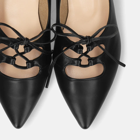 予約：レースアップ フラットシューズ（m17068）ブラック