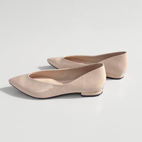 予約：メタルアクセント Vカットフラットシューズ（m17067）ナチュラルE