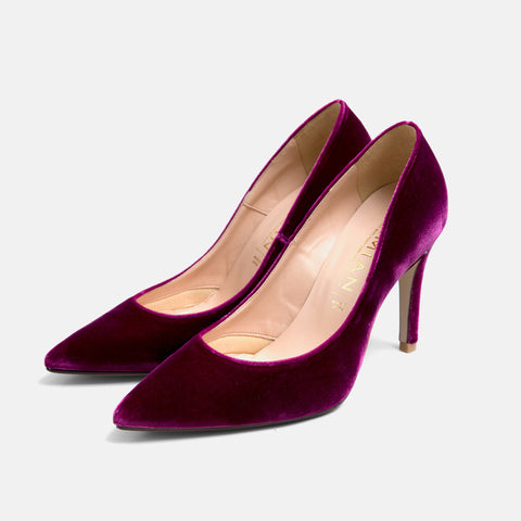 50%OFF：ベルベット調 ハイヒール パンプス（961aw1-ag）グレープベルベット
