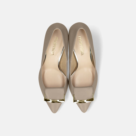Out of stock 2024SS: Almond toe pumps with buckle ribbon (lt7001) beige