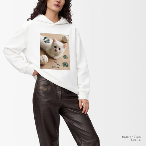 予約：urday【cat】アートワークスウェットプルパーカ（u-a-spk-0001-03）ホワイト