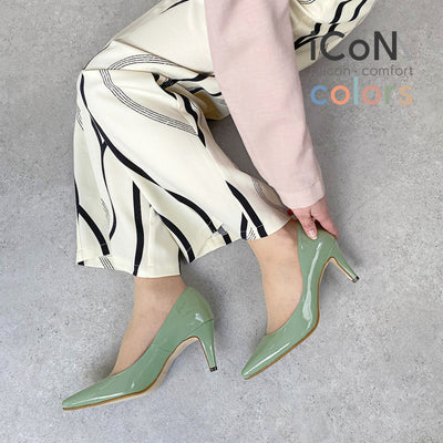 2023SS：iCoN COLORS：ポインテッドトゥ エナメル パンプス（C76531）モスグリーン/mamian（マミアン）